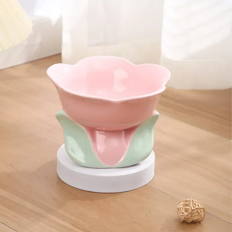 Cat Flower Bowl Raised Ceramic Pet Feeders for Small Dogs and Cats
