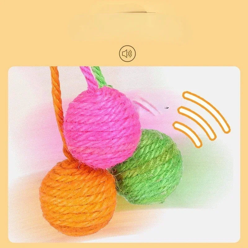 Pet Cat Hanging Sisal Ball Toy for Boredom Relief Bite-resistant Jute Twine Rope