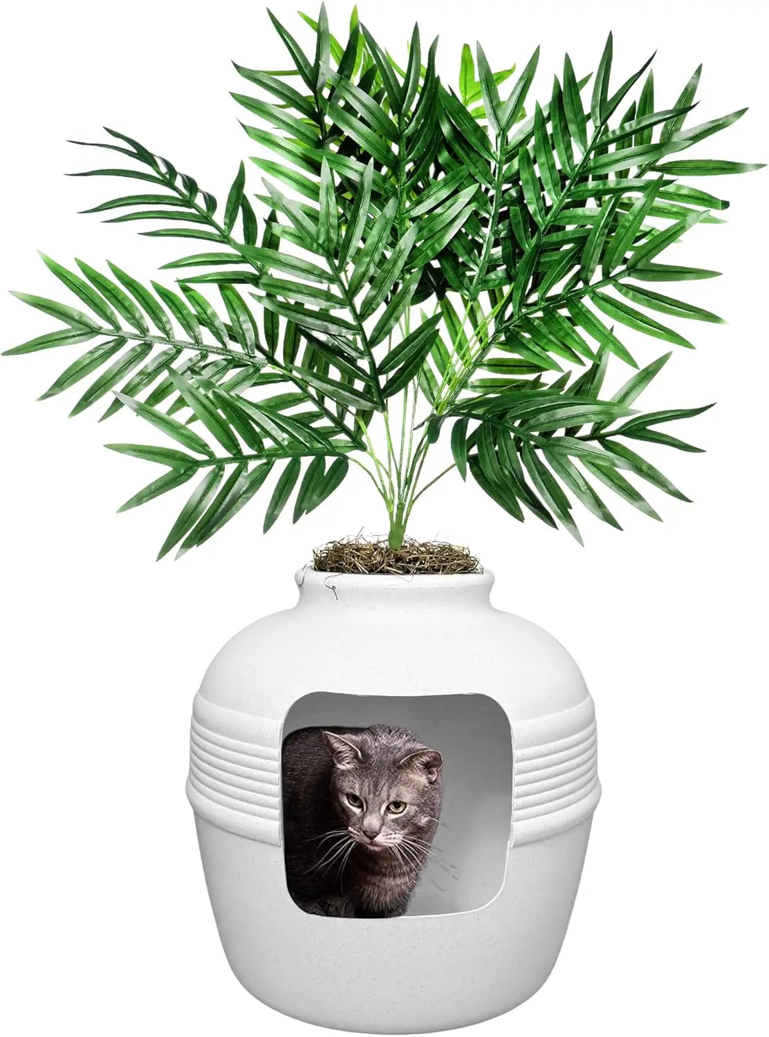 Round Enclosed Cat Planter Furniture with Hidden Litter Box and Carbon Odor Filter System