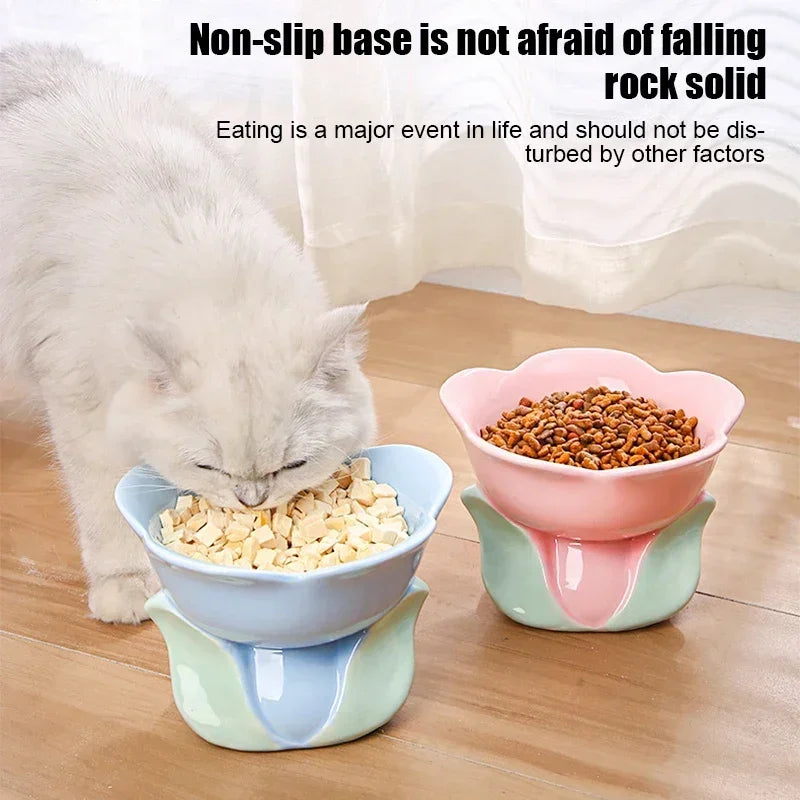 Cat Flower Bowl Raised Ceramic Pet Feeders for Small Dogs and Cats