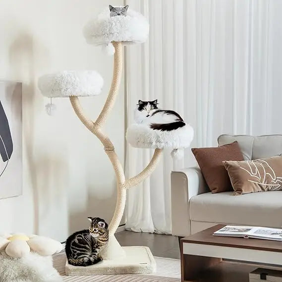 70 Inch Tall Cat Tree Tower with Scratching Posts Cozy Multi Level Design for Large Cats