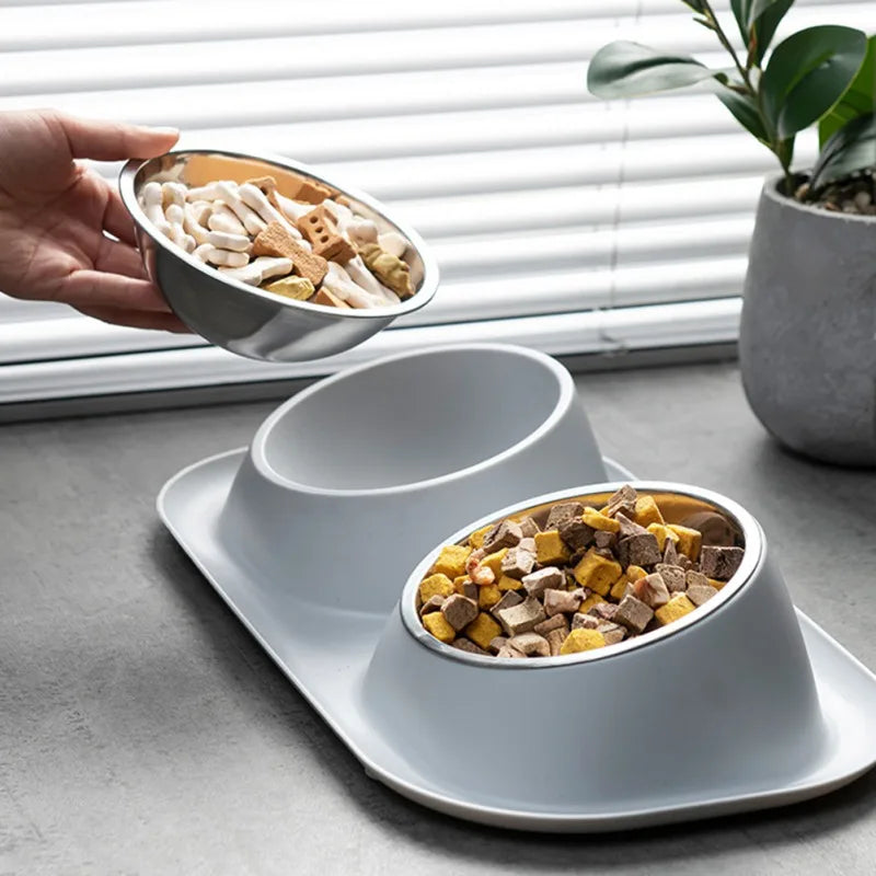 Stainless Steel Double Cat Dog Bowl With Non-slip Base