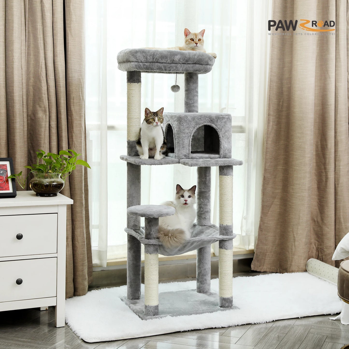 5 Level Indoor Cat Tree With Hammock And Sisal Posts