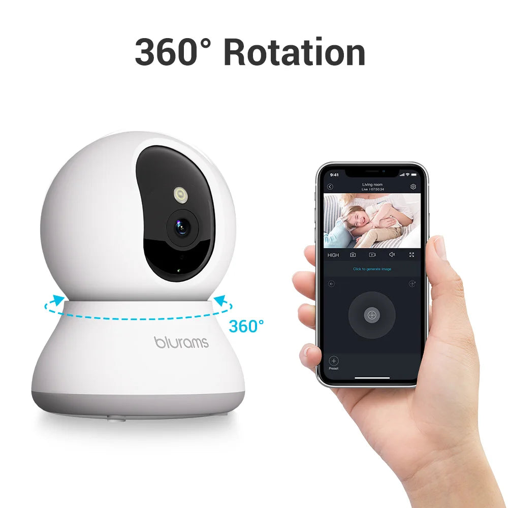 2 Pack Blurams 2K Indoor Security Camera with Two Way Audio and Motion Detection for Home Safety