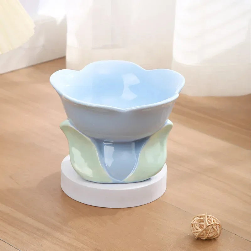 Cat Flower Bowl Raised Ceramic Pet Feeders for Small Dogs and Cats