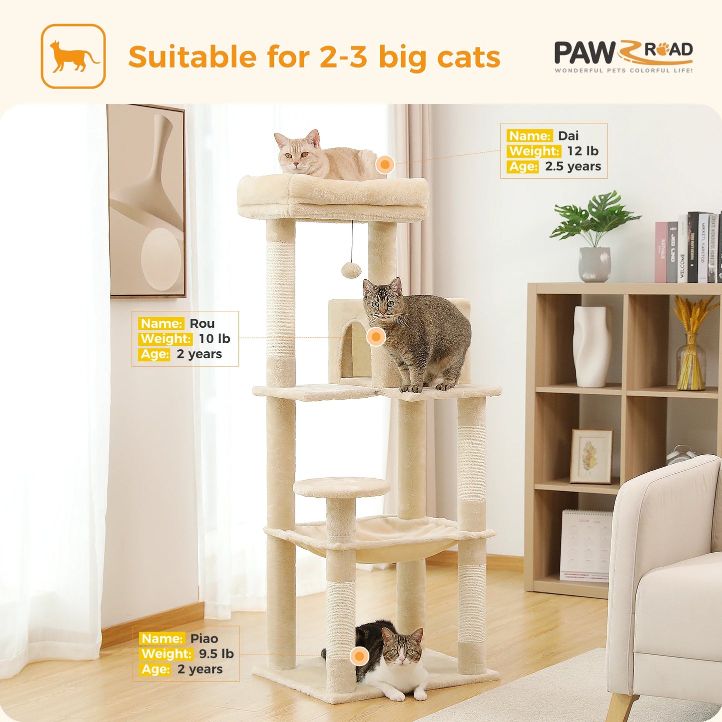 5 Level Indoor Cat Tree With Hammock And Sisal Posts