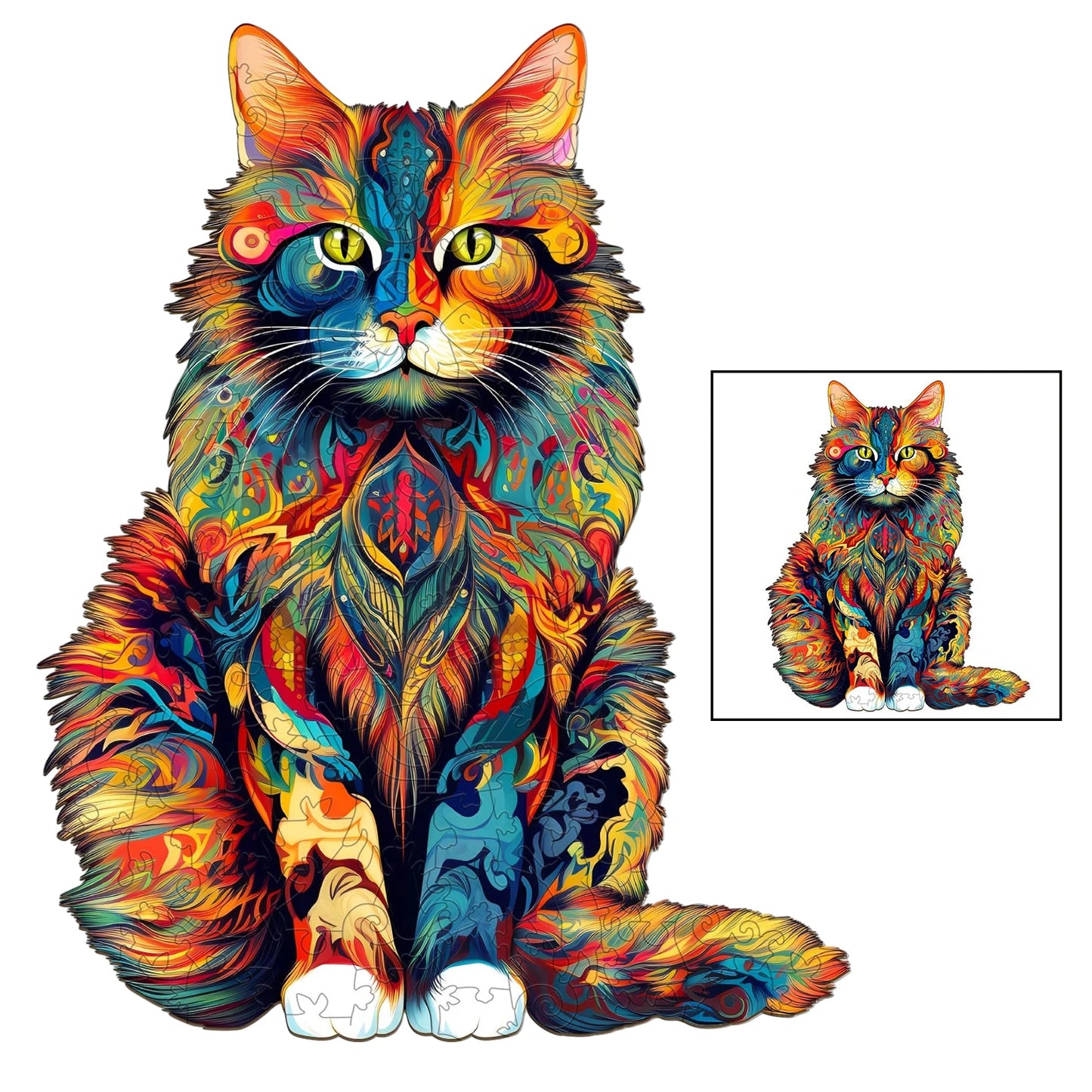 Cat Pattern Wooden Jigsaw Puzzle Unique Animal Shape Educational Toy for Kids and Teens