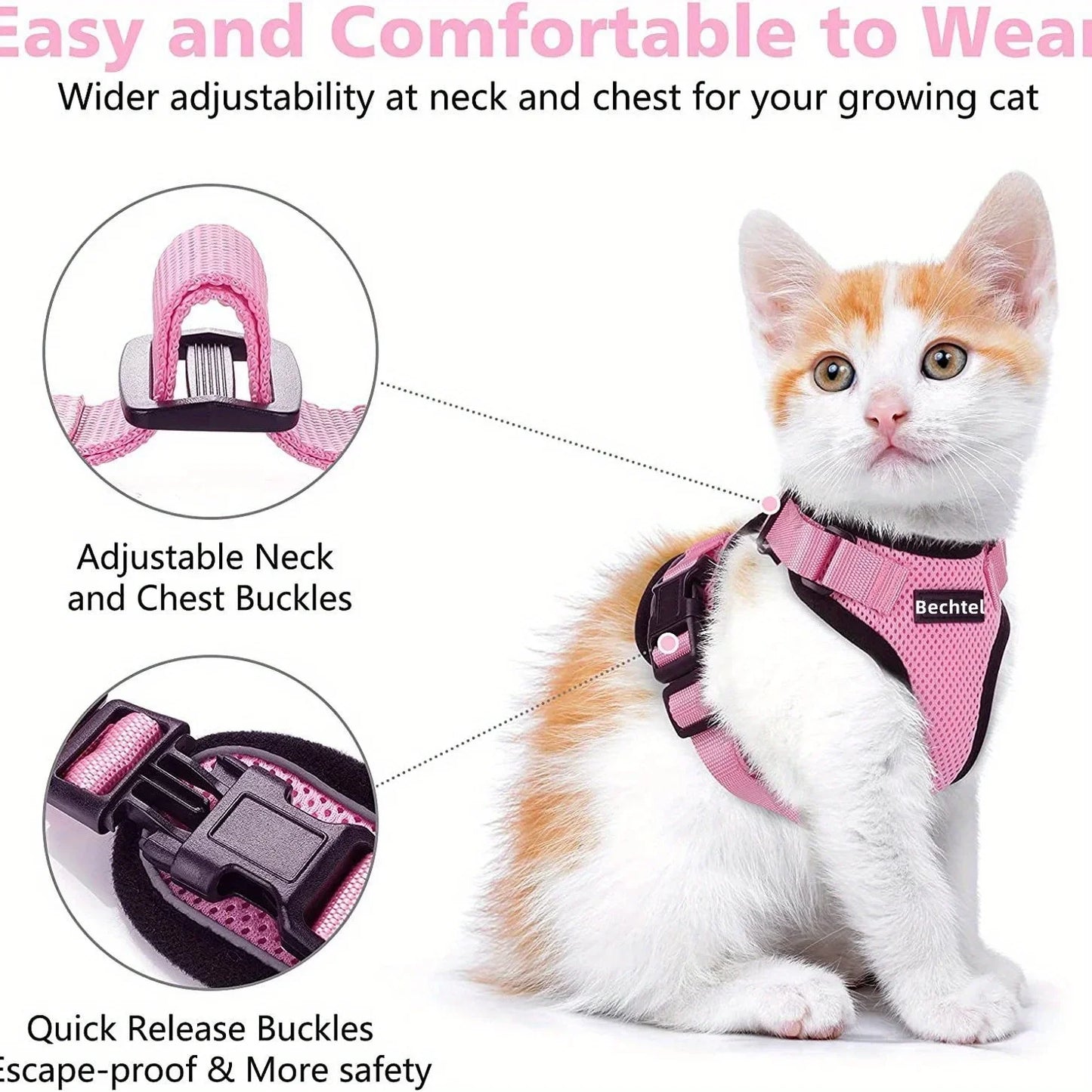 Cat Leash Non-Slip Adjustable Vest Pet Chest Carrier for Safe Outdoor Walks