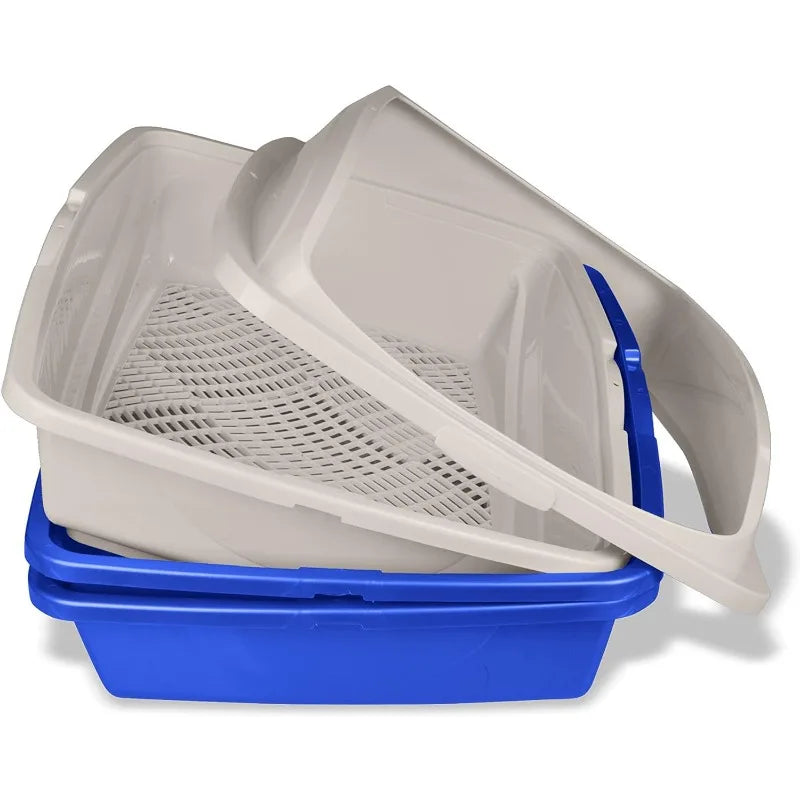 Large Sifting Cat Litter Box with Frame High Sided Design for Easy Cleaning