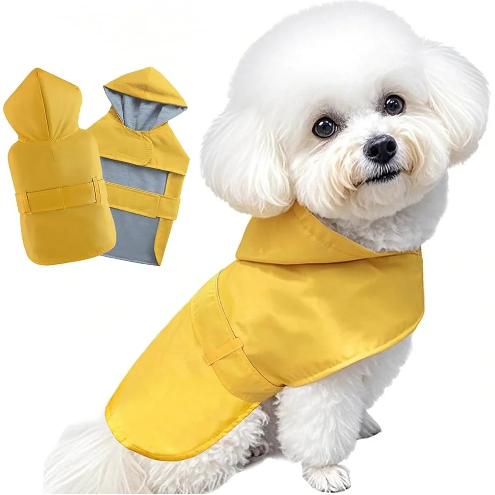 Waterproof Adjustable Dog Raincoat Poncho for Small Medium Dogs with Hood and Leash Hole