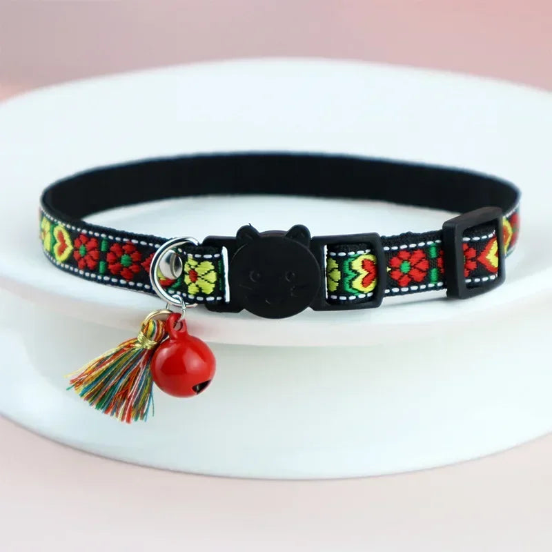 Dog Jacquard And Collar Adjustable Cat Tassels For Bells with Plaid Pattern