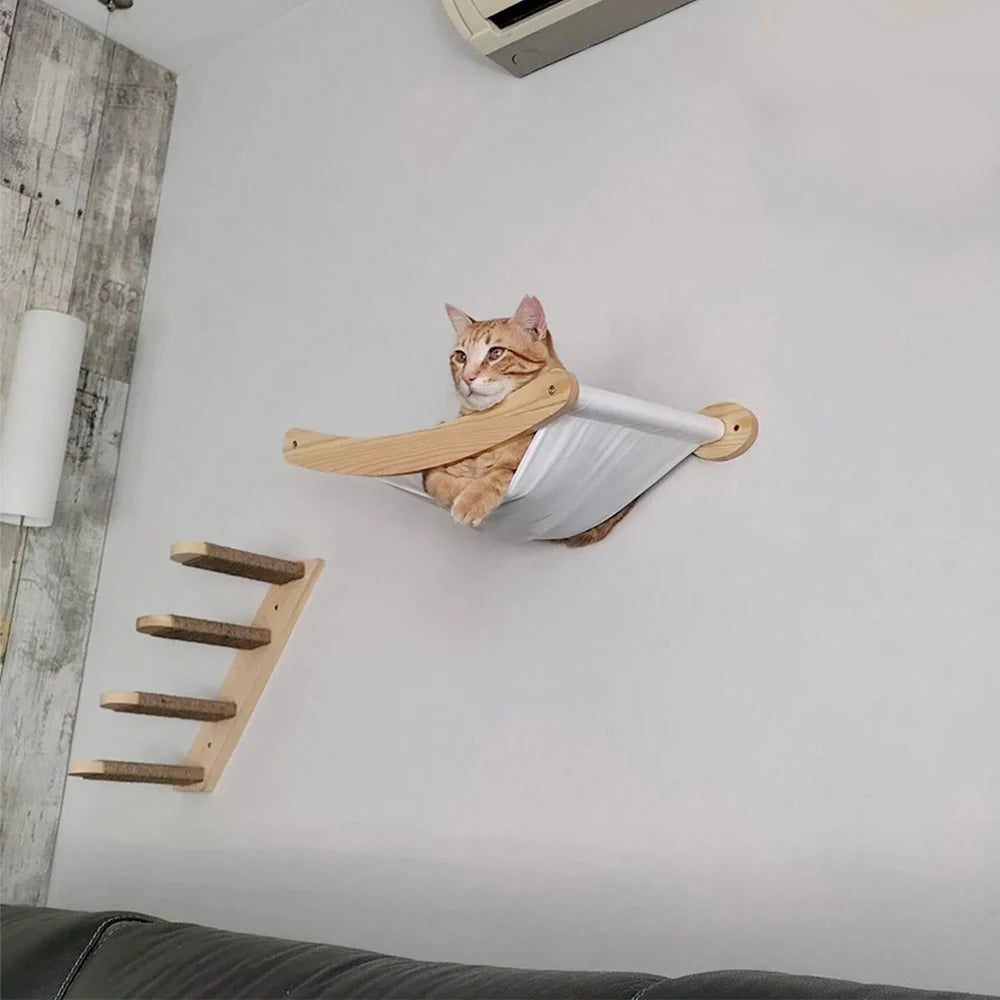 Cat Hammock and Stairway Wall Mounted Climbing Shelf with Sisal Rope Scratching Toy for Cats