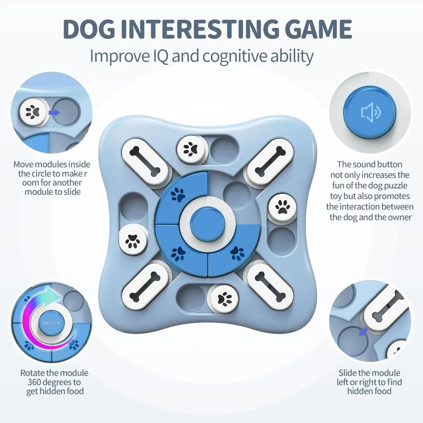 Interactive Dog Toy Slow Feeder Puzzle Bowl for Smart Dogs and Cats Food Dispenser Game