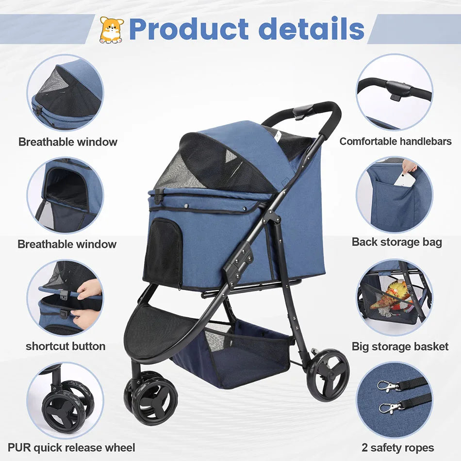 Pet Stroller Bag Travel Car Foldable 300lbs Stroller for Dogs