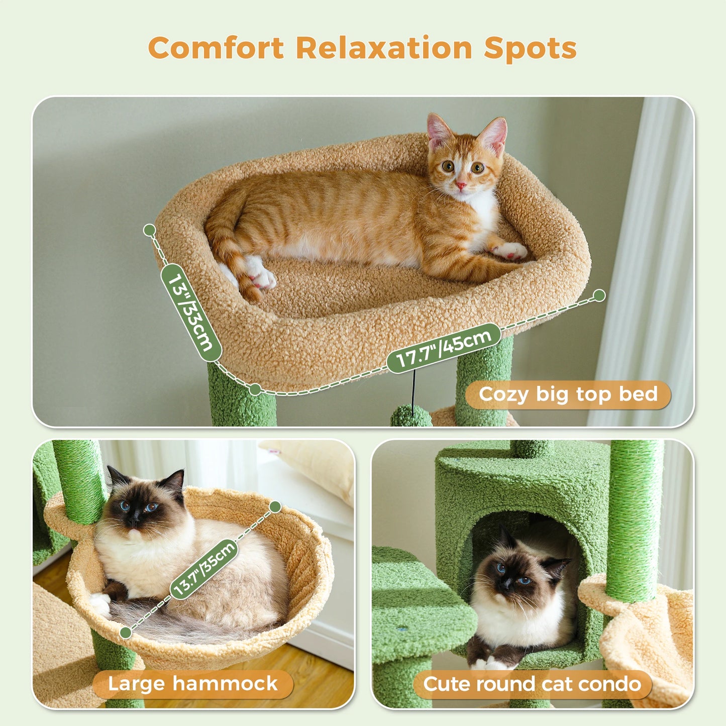 Cactus Tall Cat Tree for Large Cats Multi-Level Indoor Condo