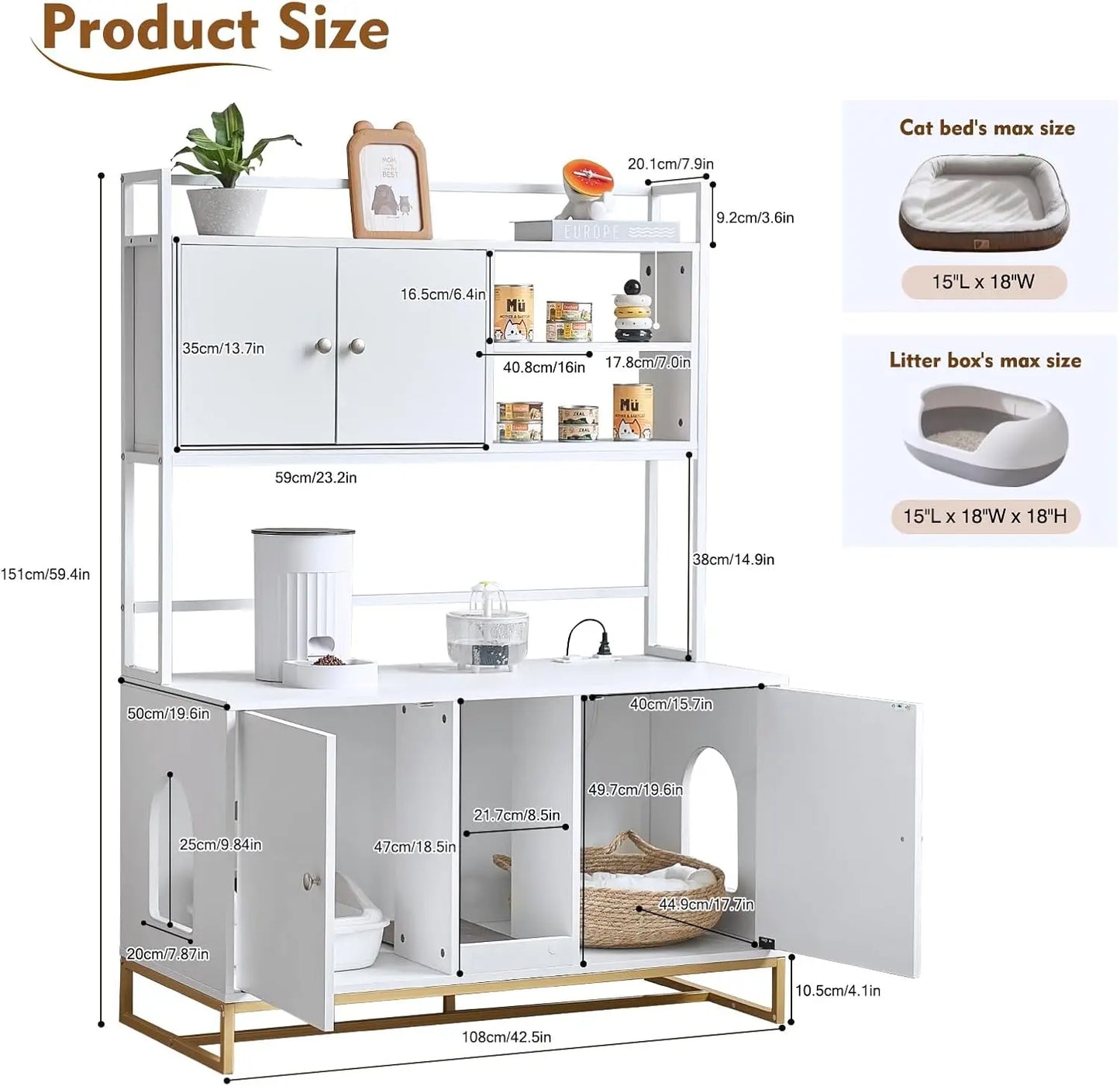 Upgraded Large Cat Litter Box Enclosure with Built-in Power Outlet and Shelf for Indoor Use