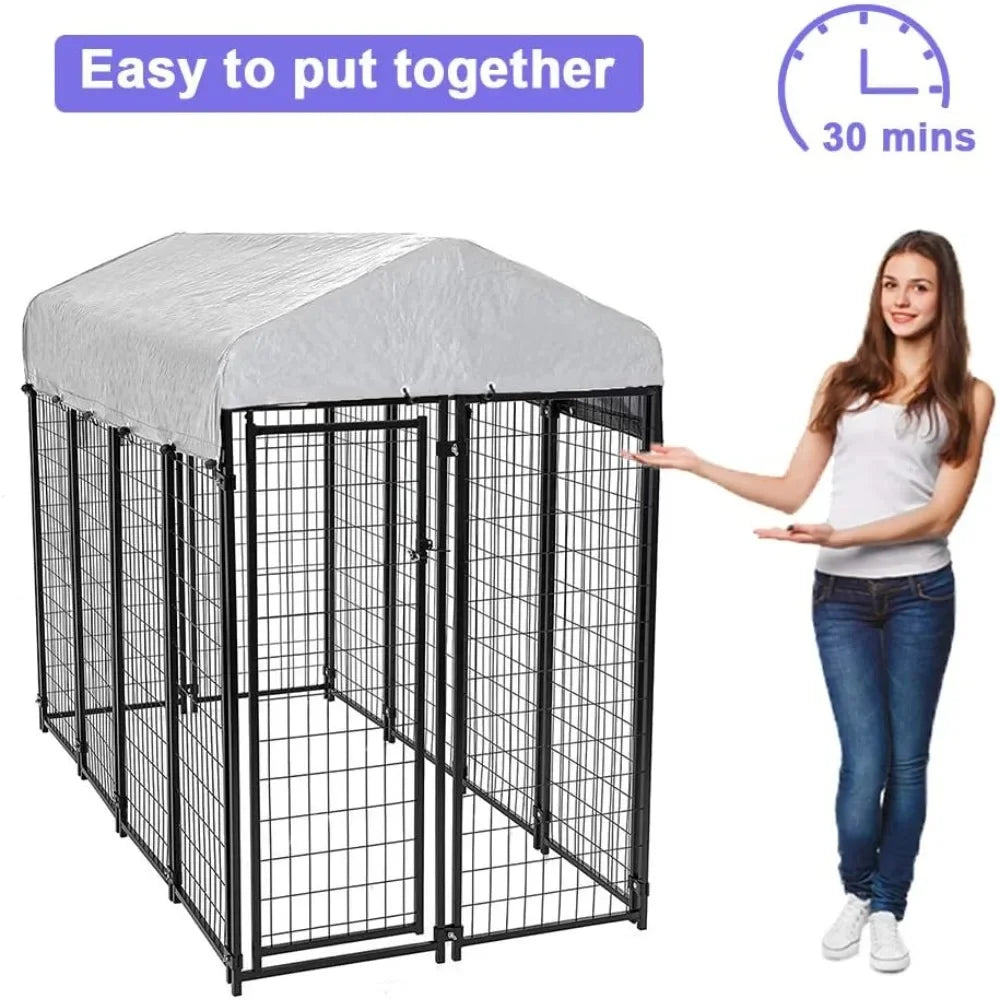 Heavy Duty Outdoor Dog Kennel Playpen with UV-Resistant Waterproof Cover and Roof
