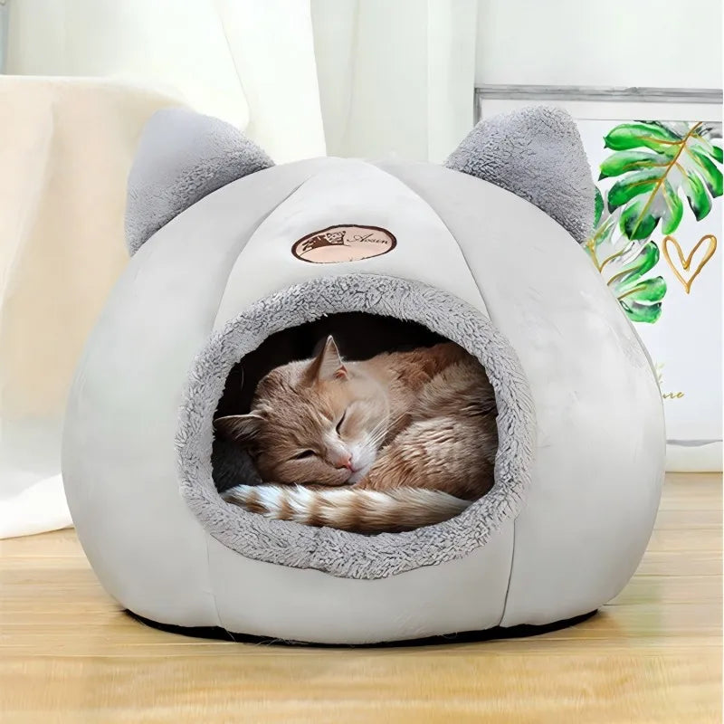 Cozy Cat Bed with Cute Cat Ears Warm Plush Design Comfortable Eco-Friendly Machine Washable