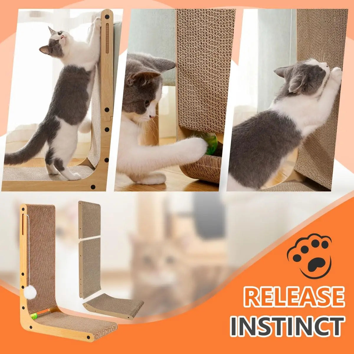 L Shape Cat Scratcher 23.6 Inch Cardboard Scratching Pad for Indoor Cats and Furniture Protection