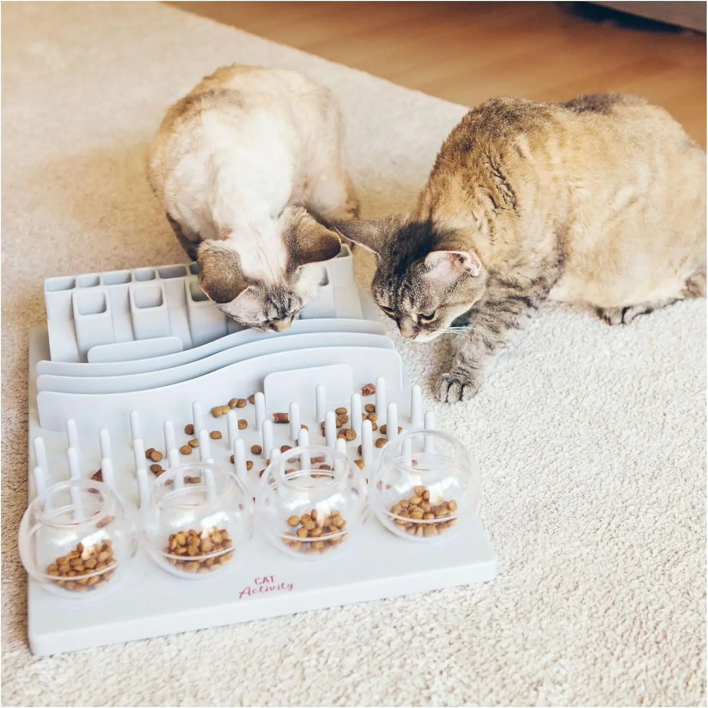 Interactive Cat Strategy Game Puzzle Toy with Therapeutic Dispensers for Mental Stimulation