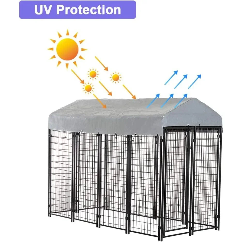 Heavy Duty Outdoor Dog Kennel Playpen with UV-Resistant Waterproof Cover and Roof