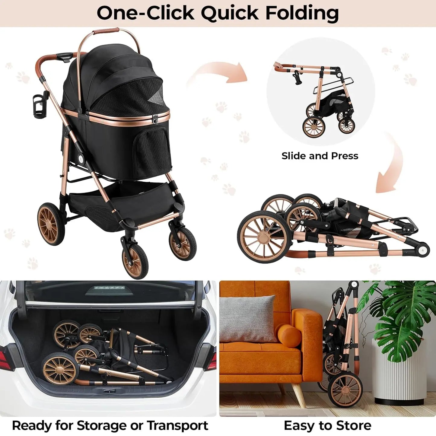 2in1 Dog Buggy Stroller Dog Box Attached in Car 25 kg