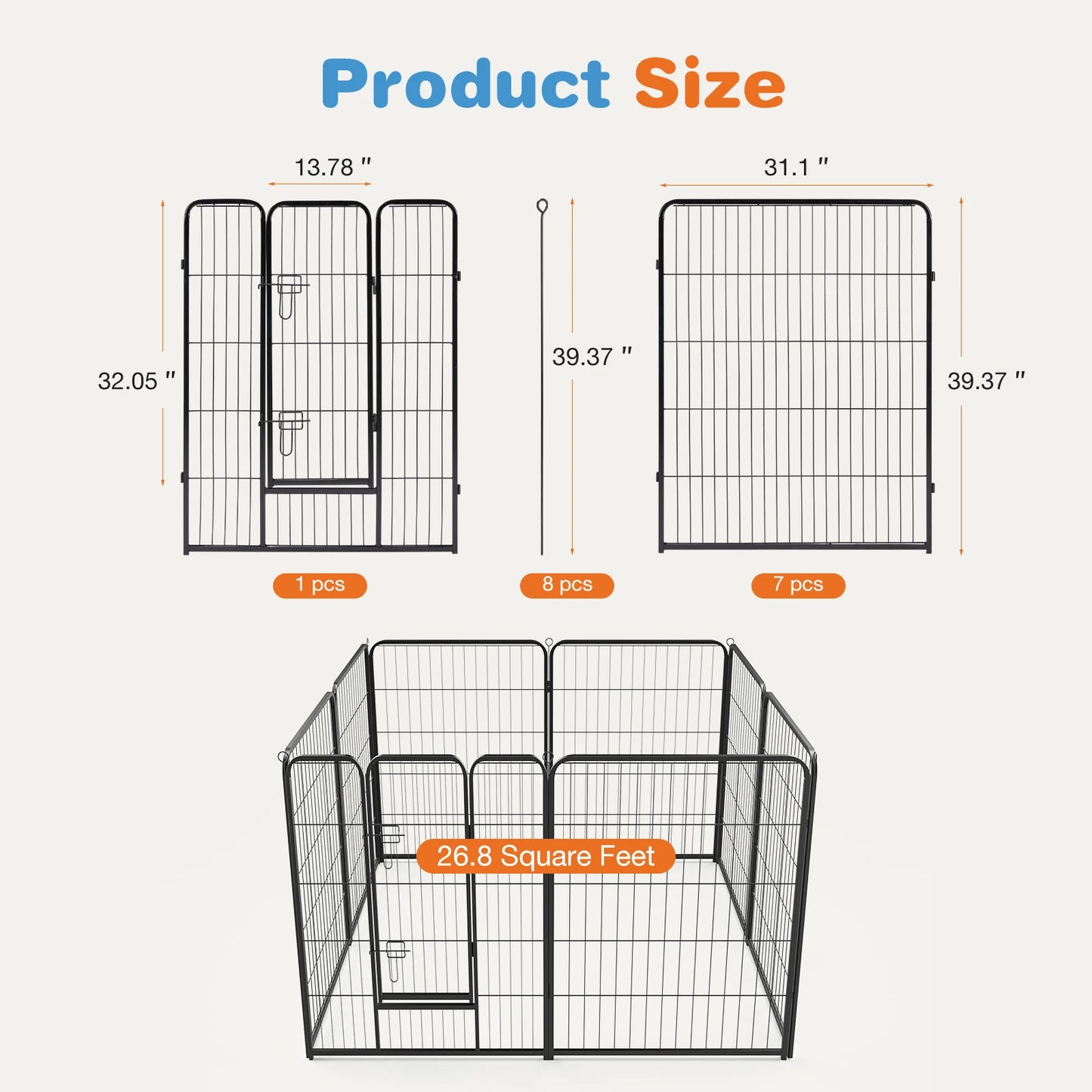 JHK 8 Panel Dog Playpen Indoor Pet Fence Heavy Duty Pen
