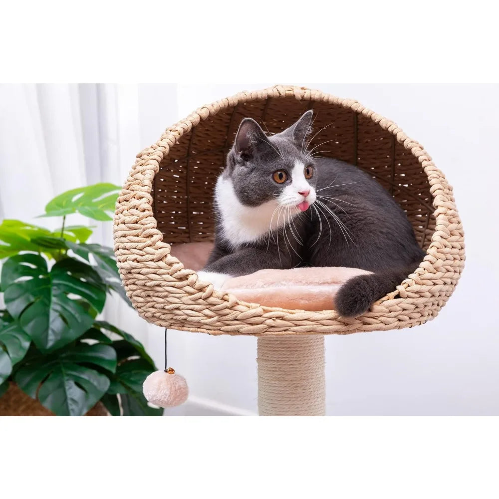 PetPals Eco-Friendly 3-Level Cat Tree with Sisal Scratching Posts and Playful Teaser Toy