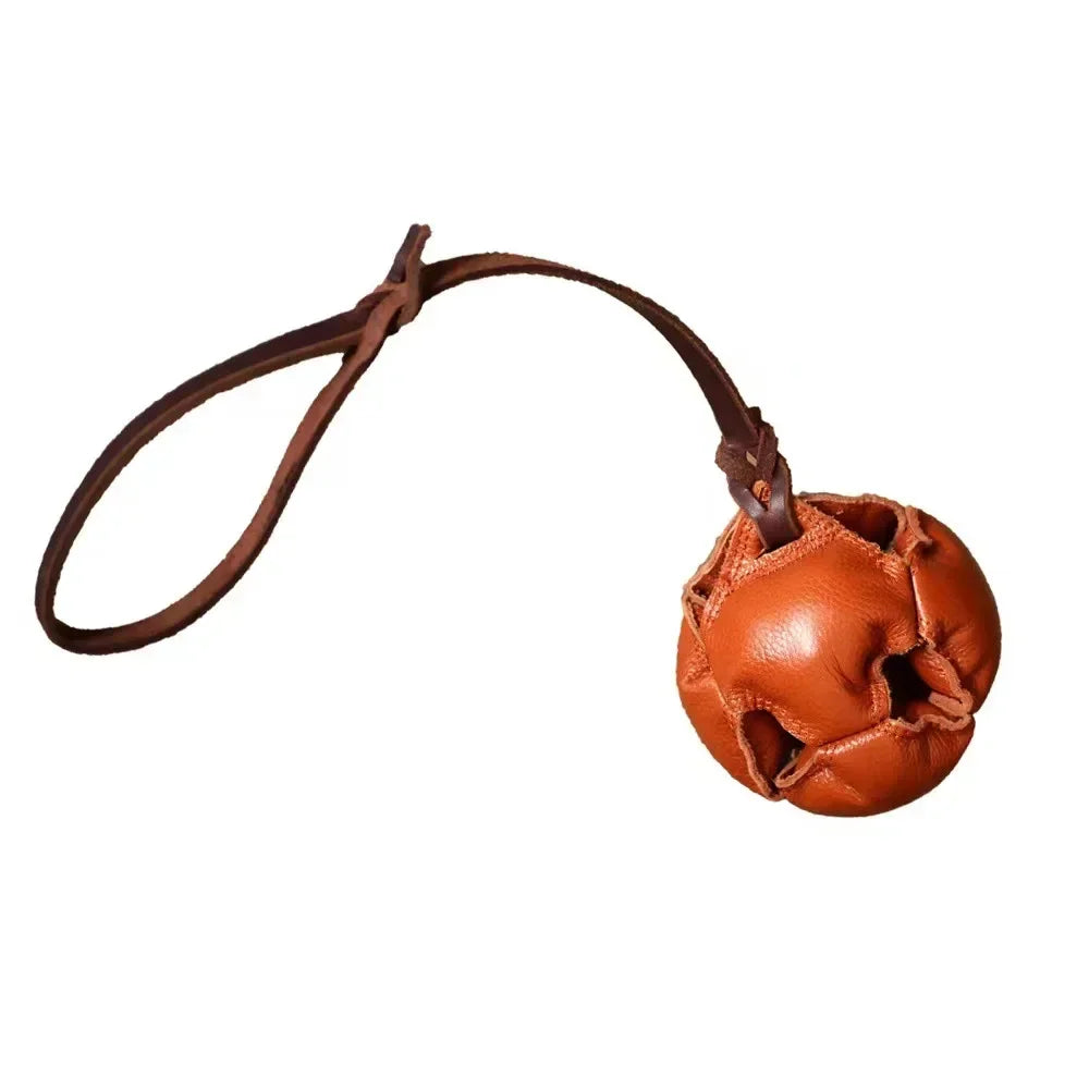 Leather Dog Training Ball Toy with Handle for Fetch Play and Tug