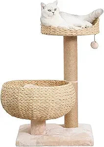 PetPals Eco-Friendly 3-Level Cat Tree with Sisal Scratching Posts and Playful Teaser Toy