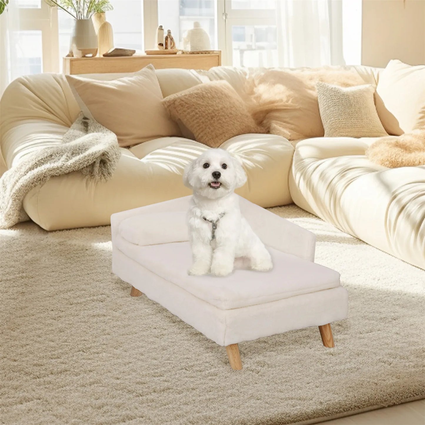 Elevated Pet Bed Nordic Pet Stool Bed with Cozy Waterproof Pad for Small Dogs