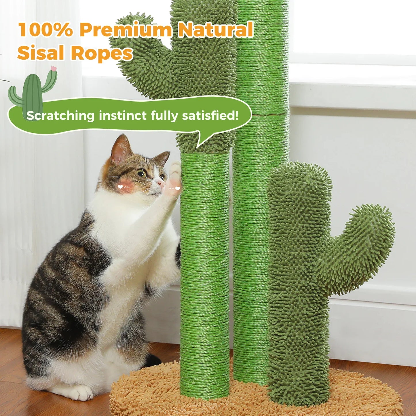 Cactus Cat Scratching Post with 3 Poles and Dangling Ball