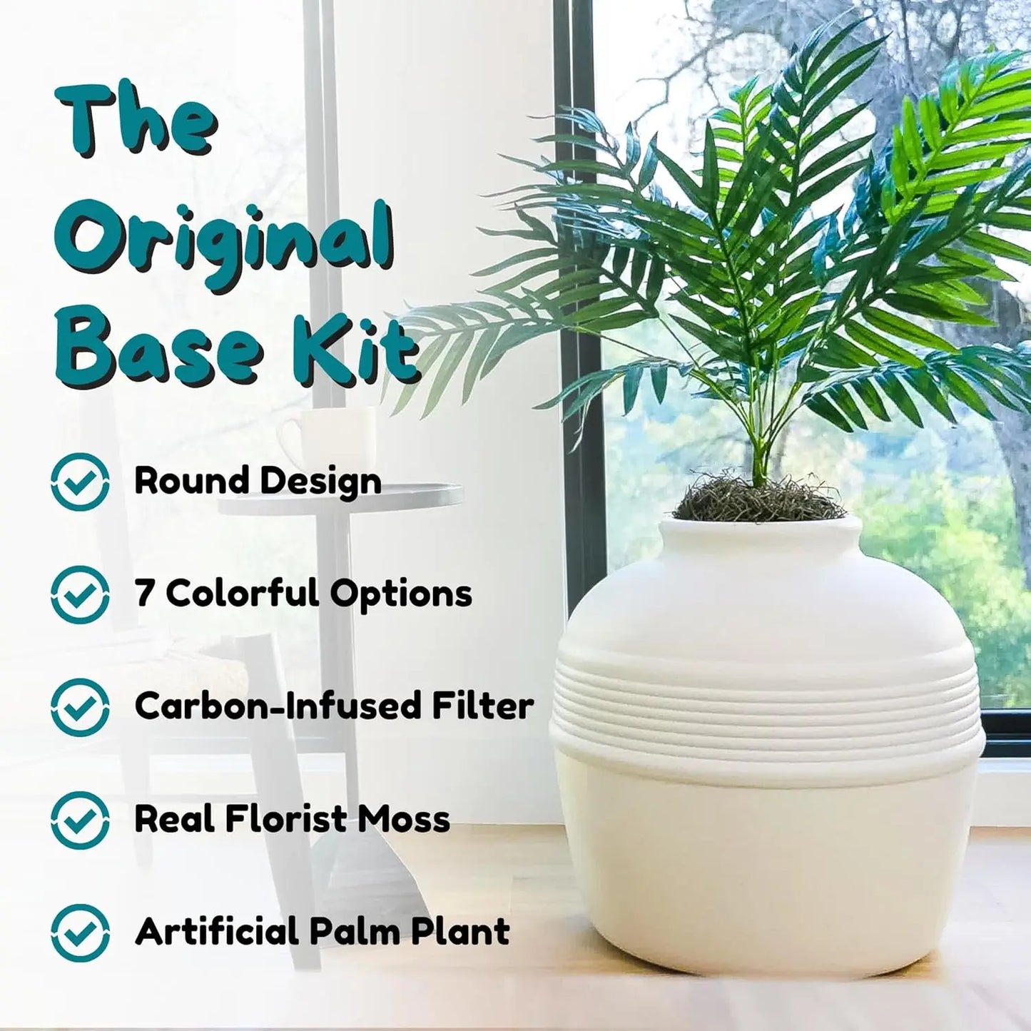 Round Enclosed Cat Planter Furniture with Hidden Litter Box and Carbon Odor Filter System