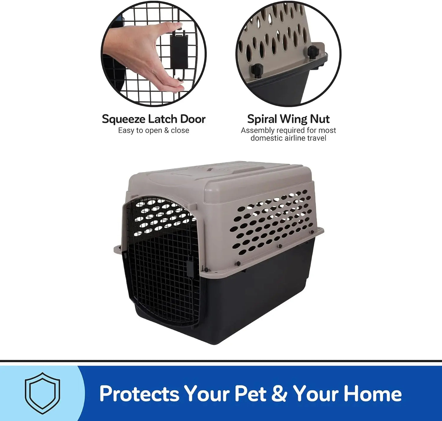 Vari Dog Kennel 40 Inch Taupe and Black Portable Crate for Pets 70 to 90 Pounds Made in USA