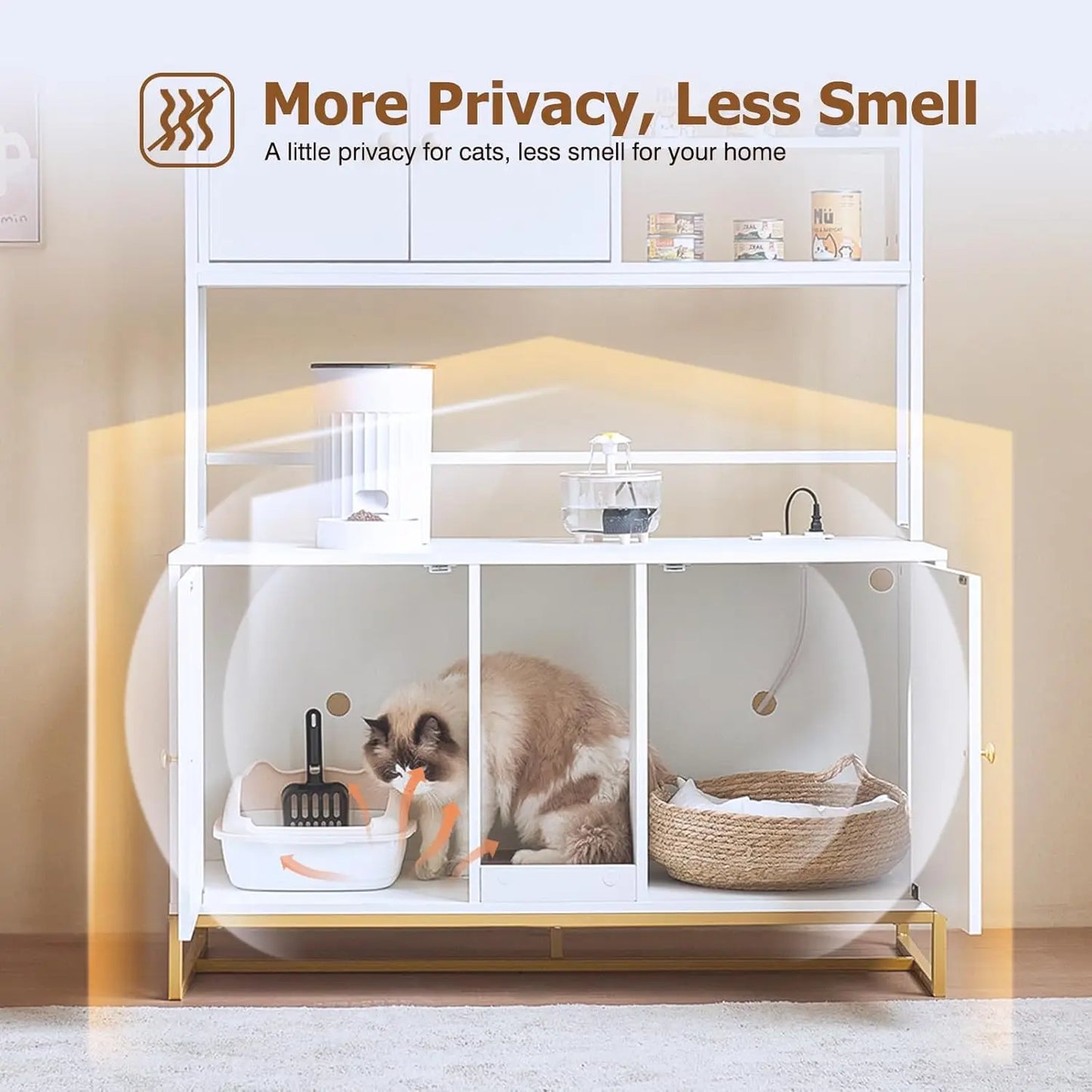 Upgraded Large Cat Litter Box Enclosure with Built-in Power Outlet and Shelf for Indoor Use