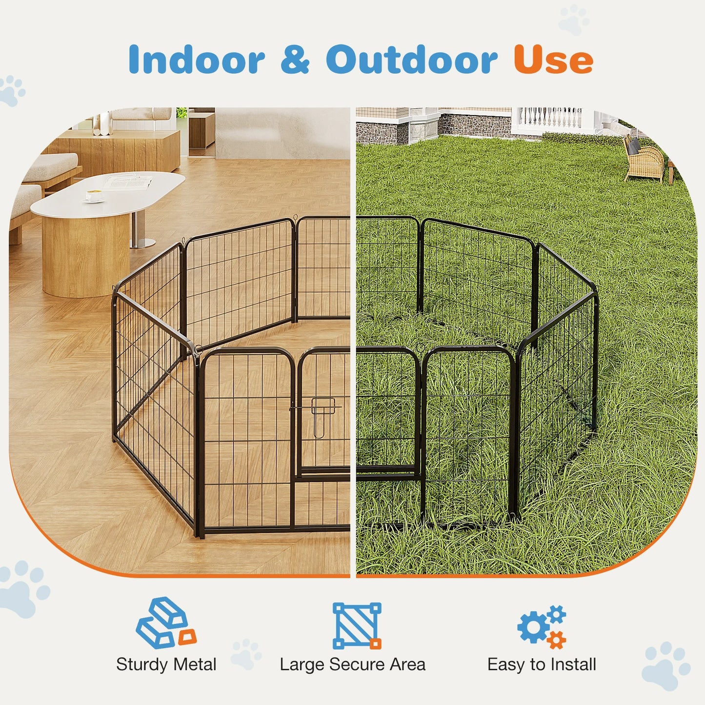 JHK 8 Panel Dog Playpen Indoor Pet Fence Heavy Duty Pen