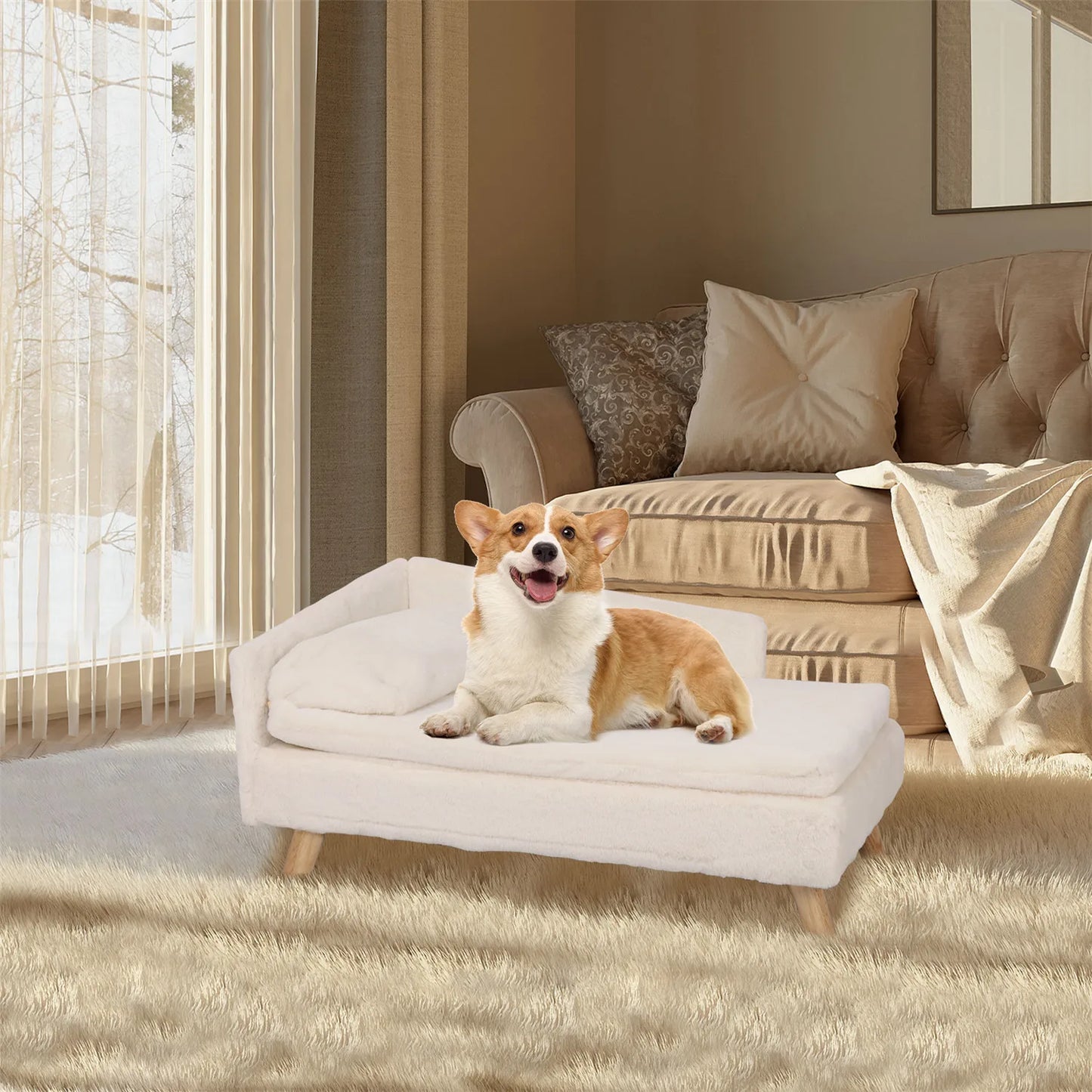Elevated Pet Bed Nordic Pet Stool Bed with Cozy Waterproof Pad for Small Dogs