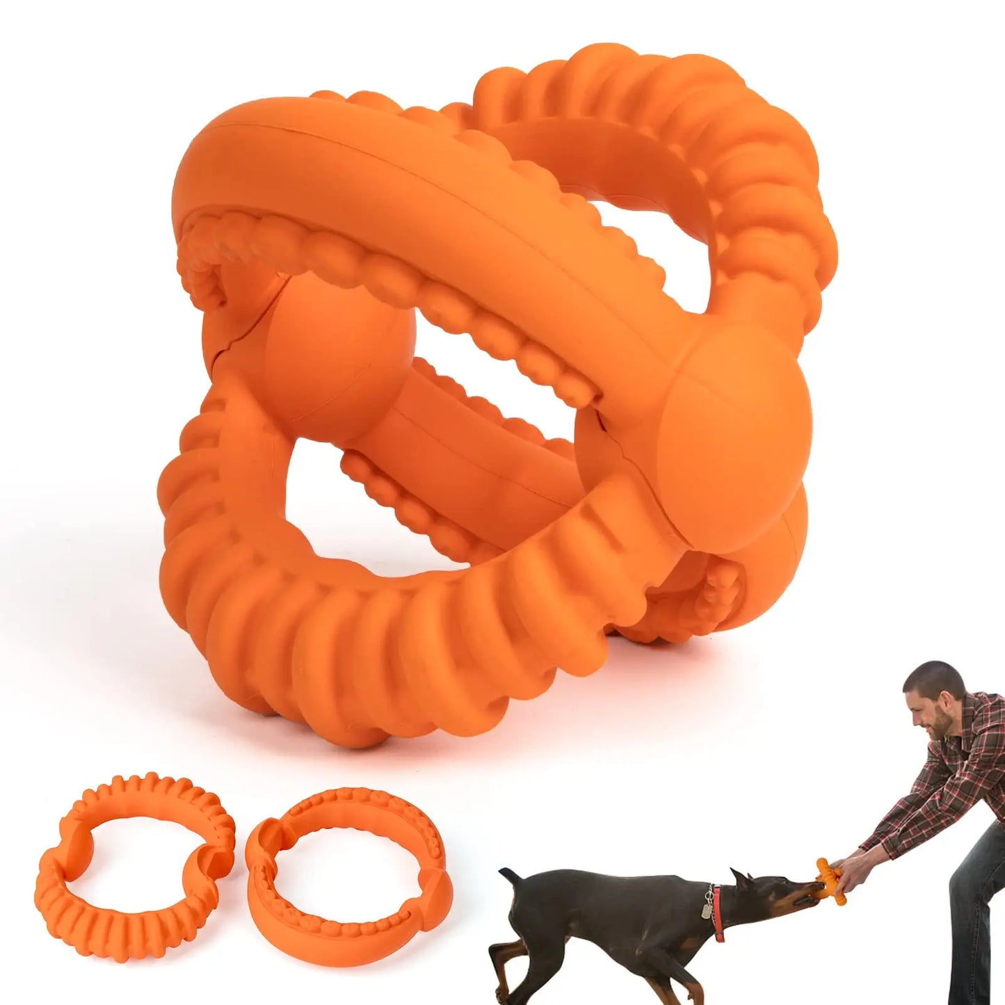 Interactive Dog Toys Detachable Tug of War Toy with 2 Rings Natural Rubber Dog Chew Toys Suitable for Large Dogs