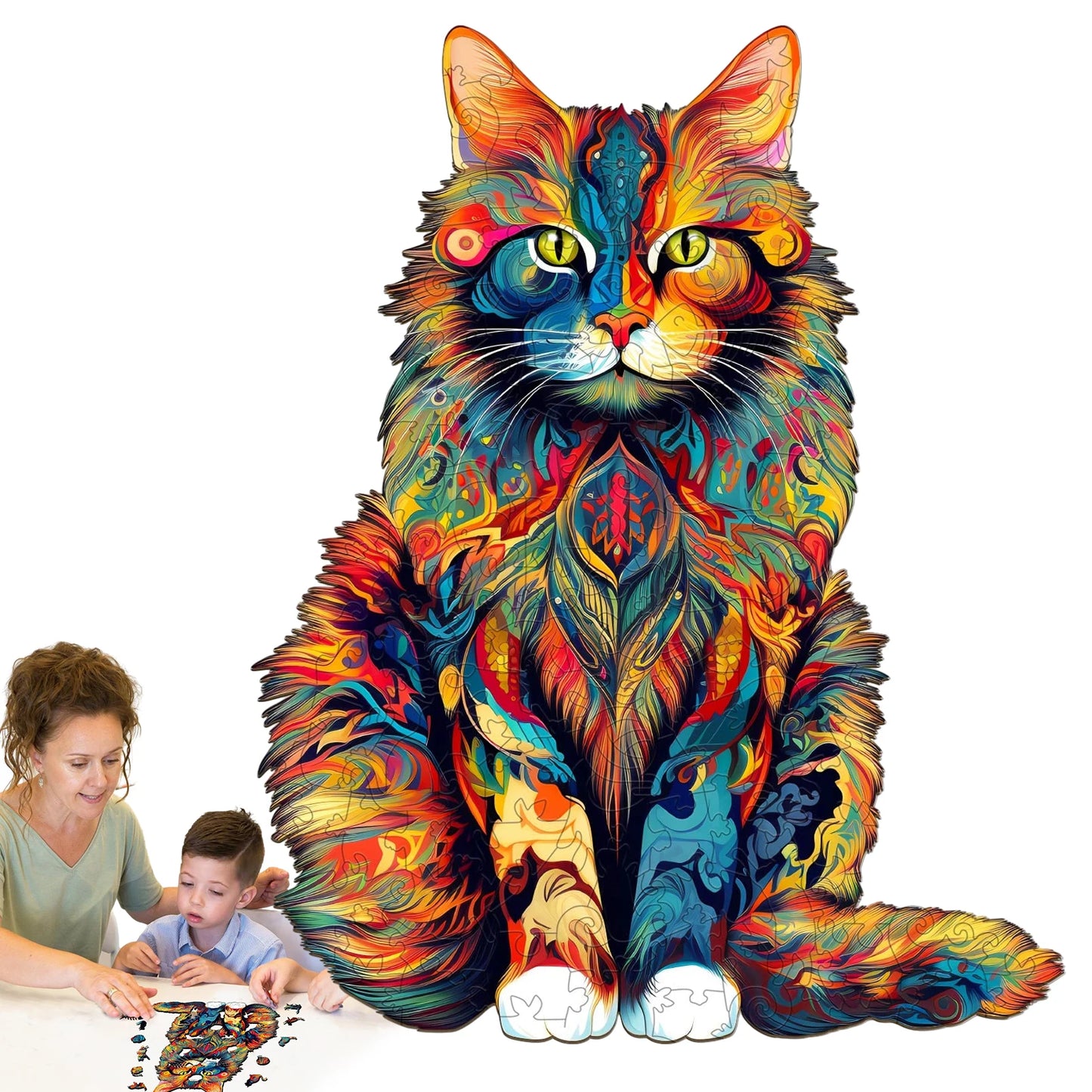 Cat Pattern Wooden Jigsaw Puzzle Unique Animal Shape Educational Toy for Kids and Teens