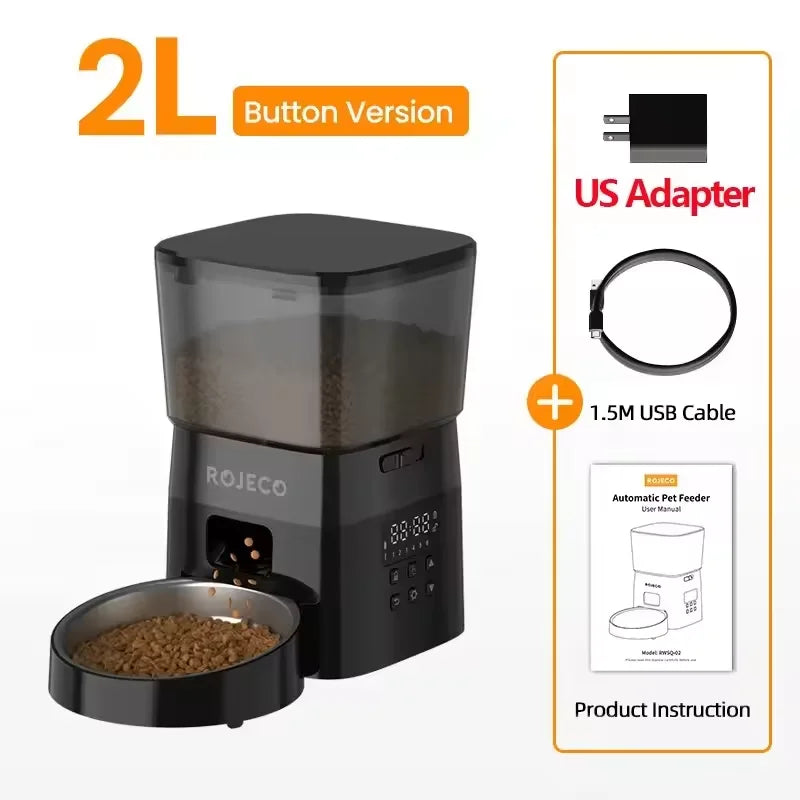 ROJECO Automatic Pet Feeder Button Version Smart Control Dispenser