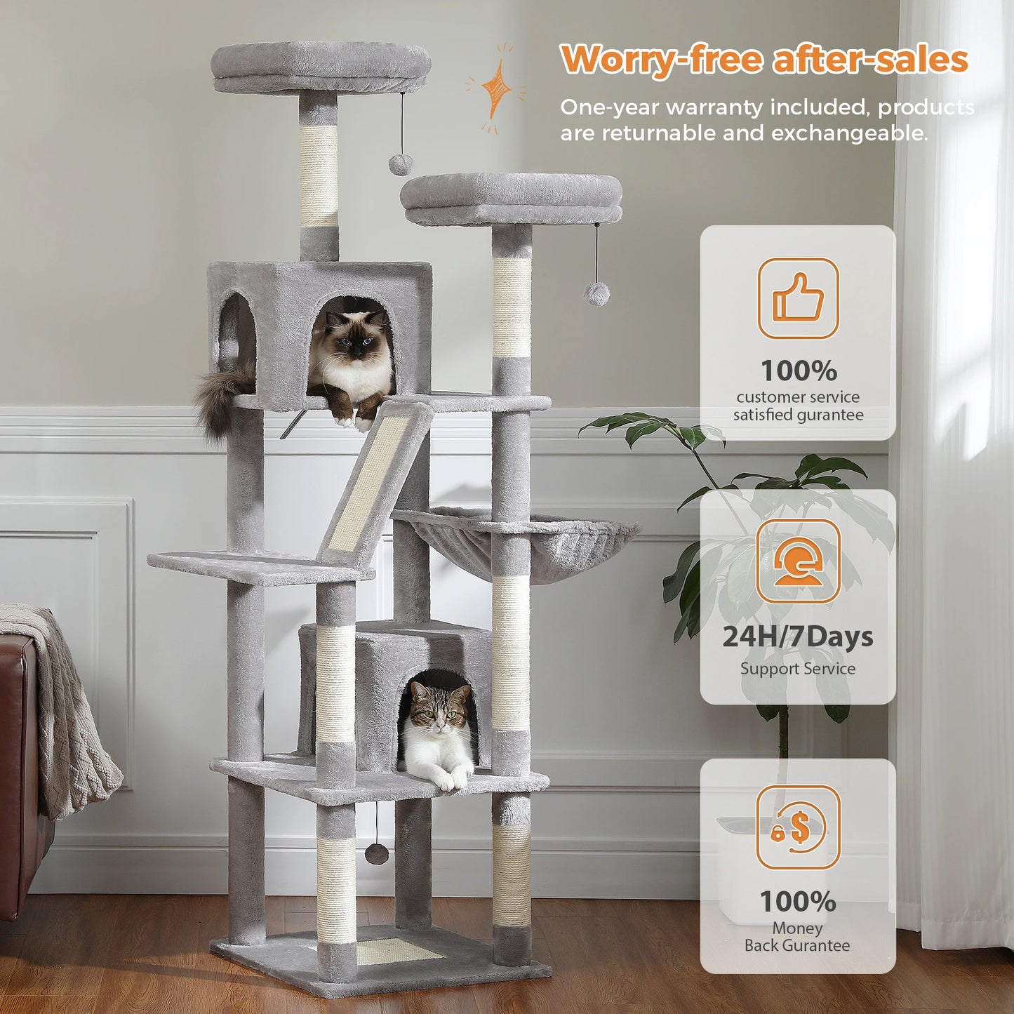 Large Cat Tree Tall Cat Tower for Indoor Cats Multi-Level Plush Condo with Scratching Posts and Perches