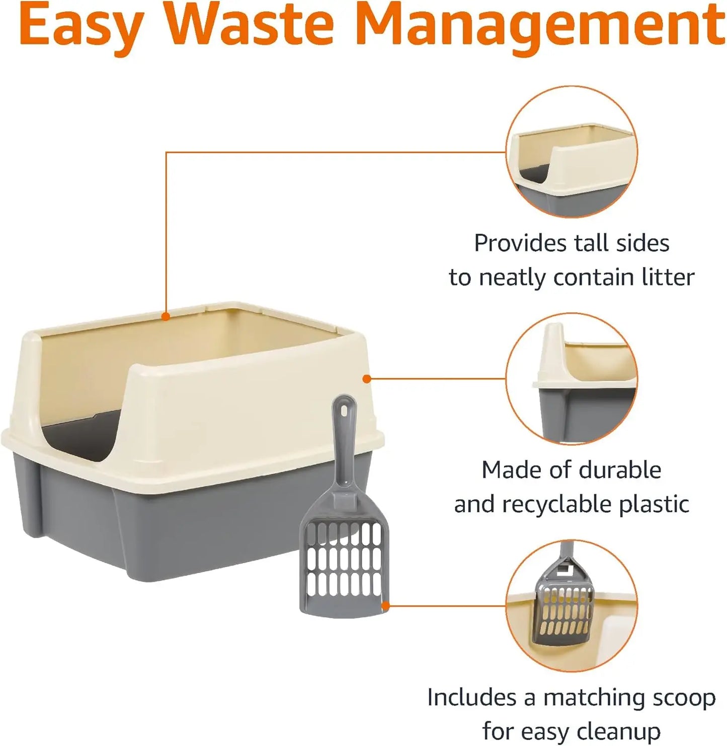 Large Cat Litter Box With High Sides Open Top Scoop