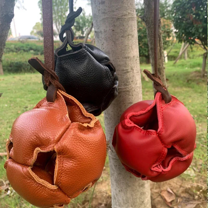 Leather Dog Training Ball Toy with Handle for Fetch Play and Tug