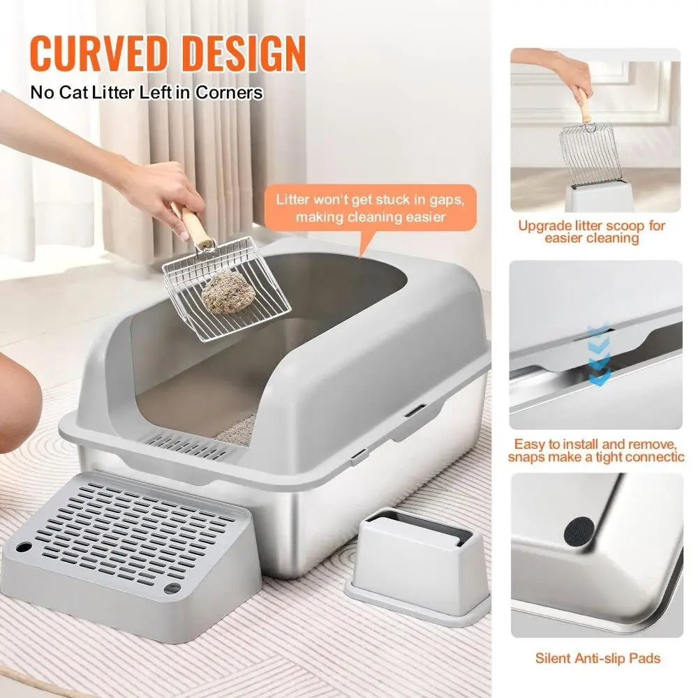 Odor Free Cat Litter Box with Deep Design and Easy Cleaning Features