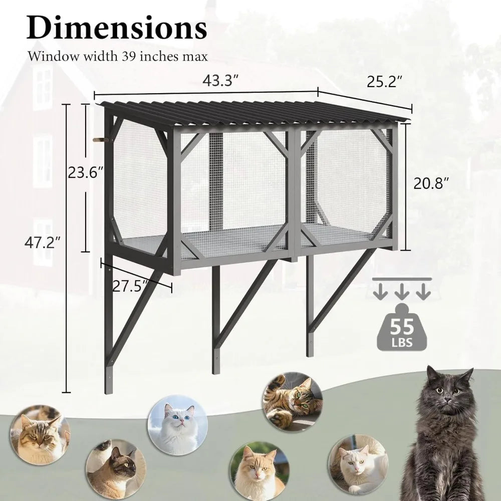 Cat Window Box Catio Outdoor Enclosure 43.3 Inch Sturdy Perch for Sunbathing and Napping