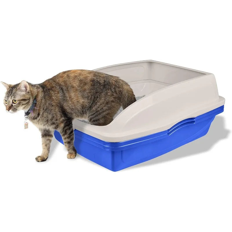 Large Sifting Cat Litter Box with Frame High Sided Design for Easy Cleaning