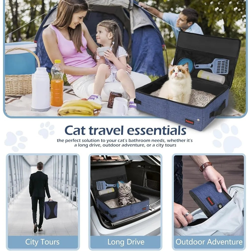 Portable Cat Travel Litter Box Collapsible Leakproof Odor Control Lightweight Travel Essential