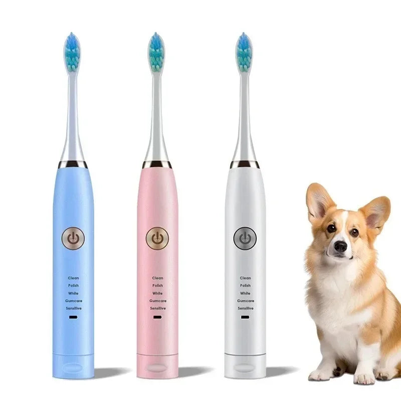 USB Rechargeable Electric Pet Toothbrush for Dogs and Cats with Replacement Brush Head