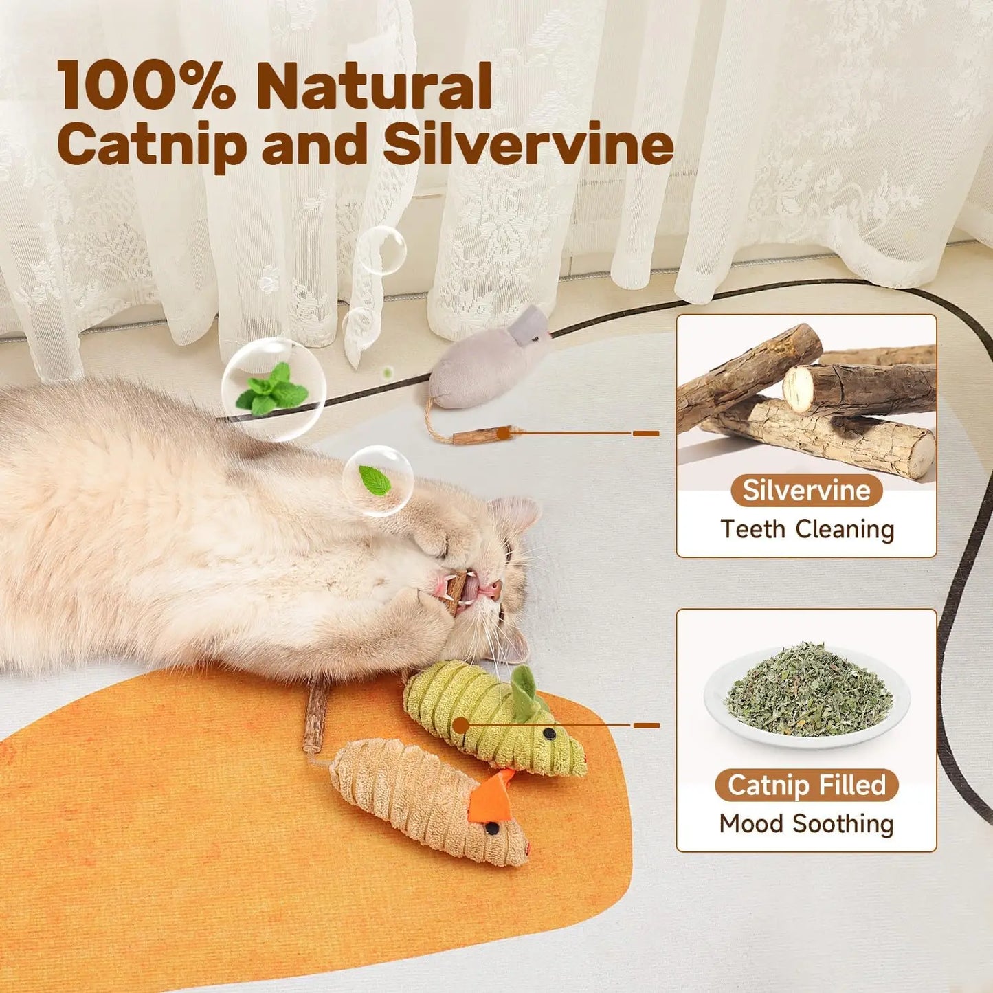 Interactive Cat Toy Set with 3 Squeaky Mice for Indoor Play and Dental Health