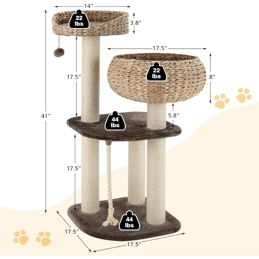 Tangkula Modern Cat Tree Tower with Sisal Scratching Post and Wicker Condo for Indoor Cats
